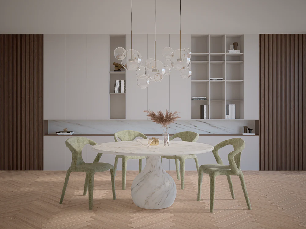 Aqua Round Dining Table Marble Finish - 1.5m - Image 5