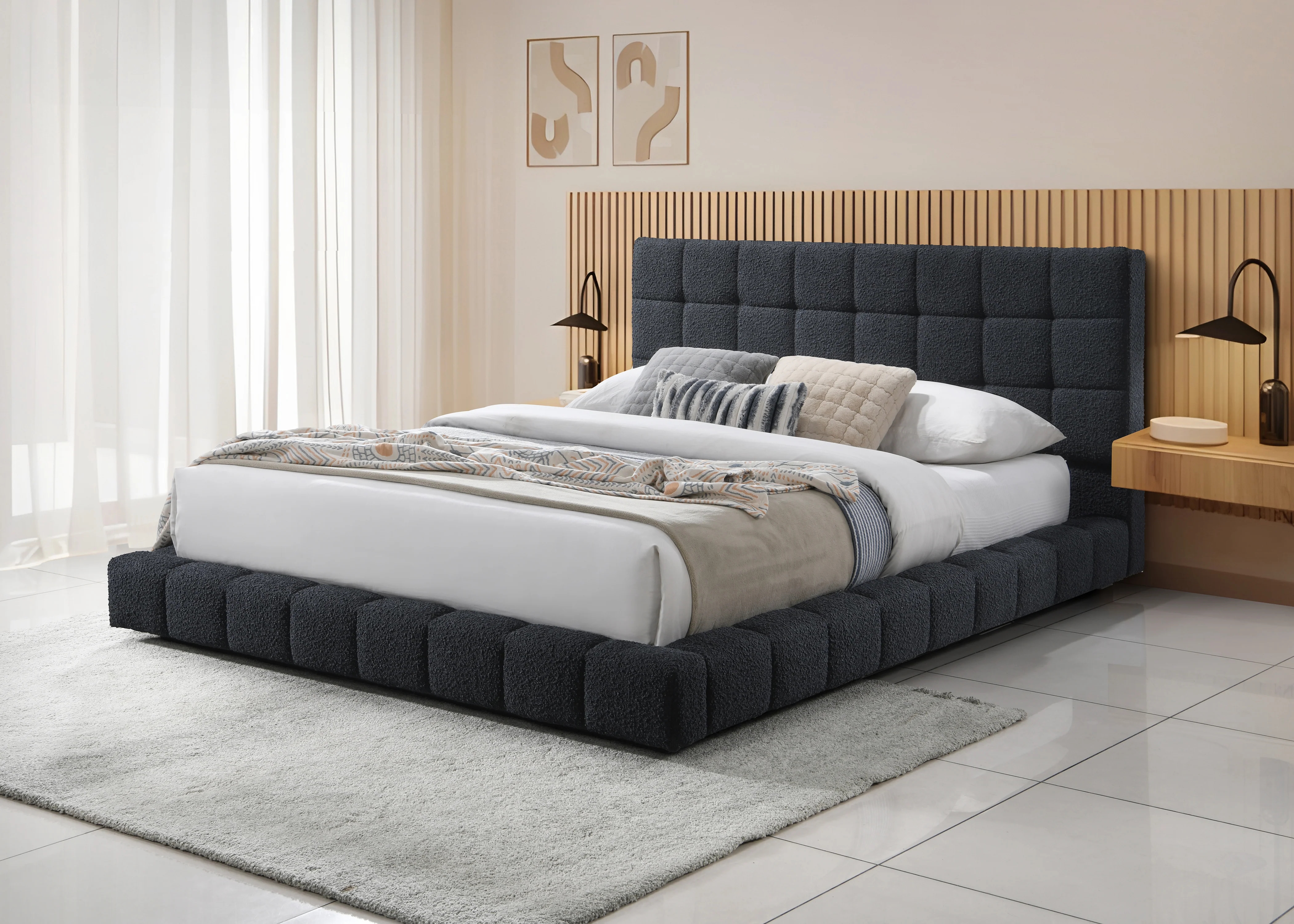 Highlands King Bed Black Boucle - Image 4