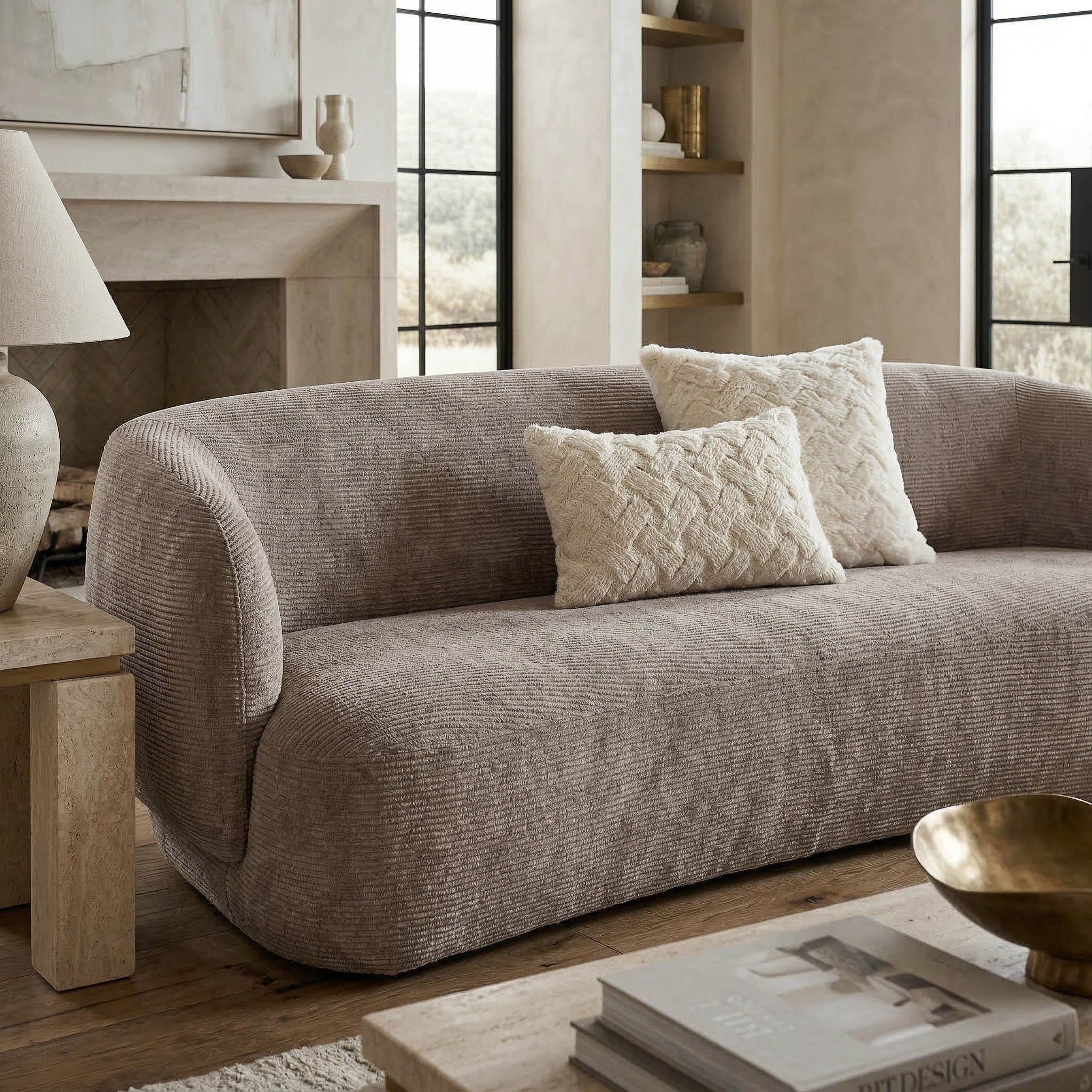 Puffy 2 Seater Sofa Textured Mushroom - Image 3